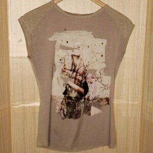 Promod Womens Artistic Design Short Sleeve Top